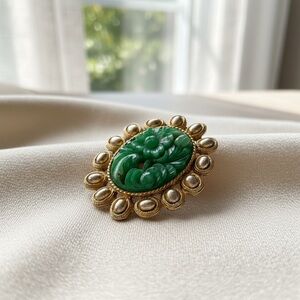 Vintage Hobé Jade Oval Brooch